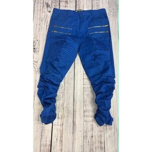 Brooklyn State Mens Blue Moto Jogger Pants Paint Splatter Stacked Zipper Size 36